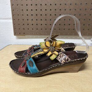 L'ARTISTE by Spring Step Charlotte Womens Muticolor Wedge Sandal Size 39